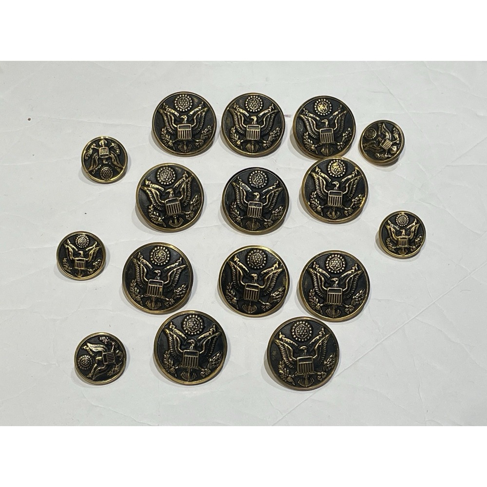 Lot of 15 Vintage US Army Great Seal Brass Uniform Buttons